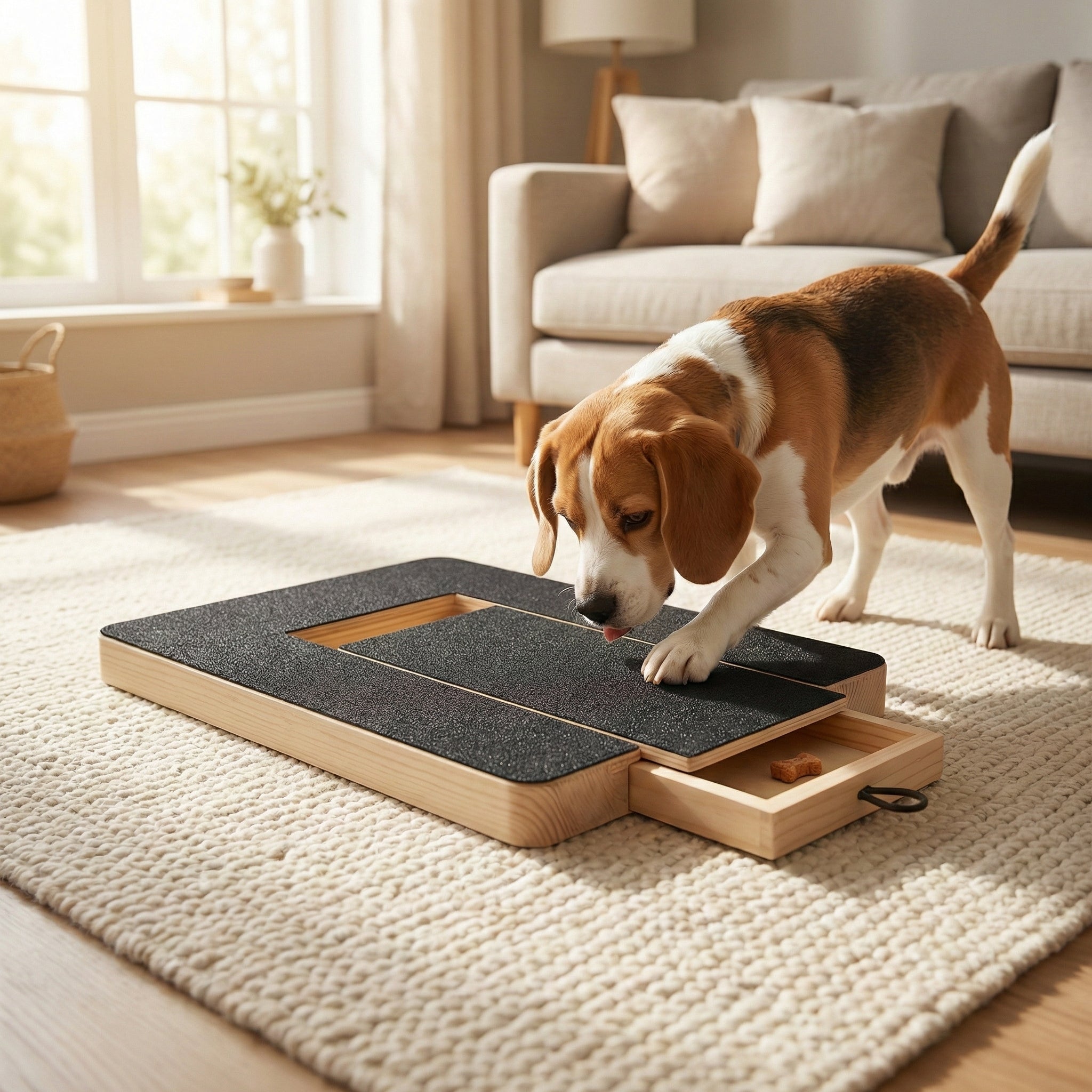 Stress-Free Dog Nail Scratch Board | Wooden Filing Pad with Treat Reward Drawer | Anxiety-Free Grooming Alternative