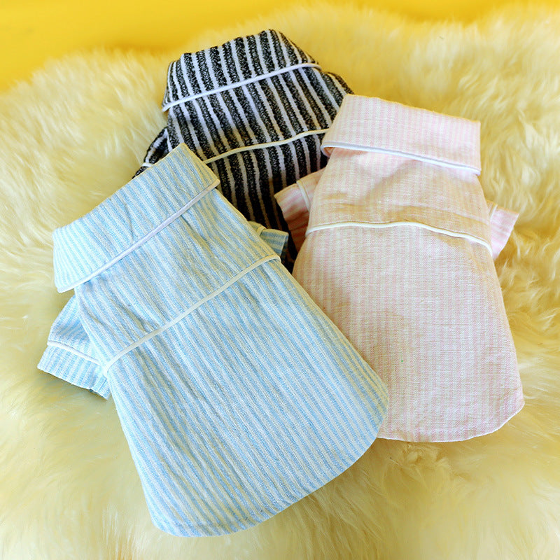 Pet Dog Cat Clothing Home Clothing Striped Cotton And Linen Pajamas - Fur Retreat